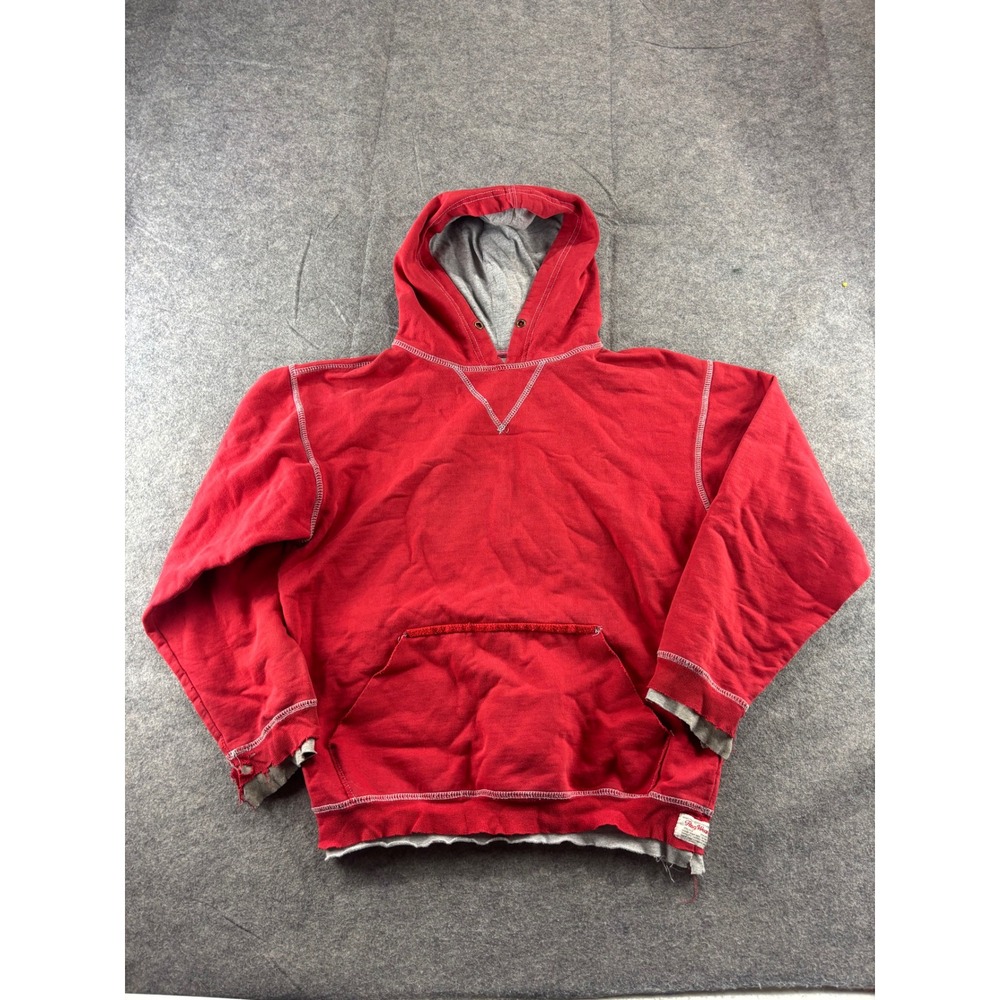 Rag Wear USA Red Distressed Double Layer Hoodie Sweatshirt Mens Small